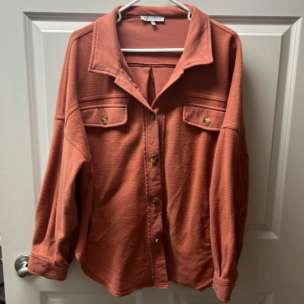 Coral Fleece Exposed Hem Oversized Shacket - Picture 1 of 9